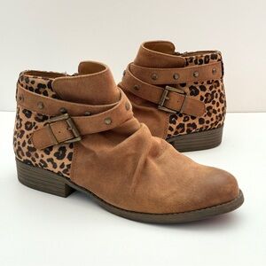 White Mountain Savant Brown Leopard Ankle Boot Size 8.5M